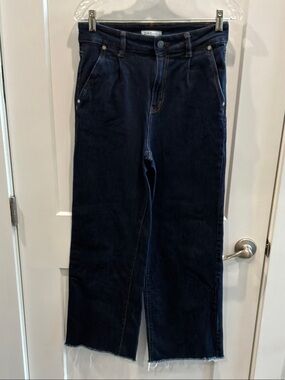 Oat New York 6/28 Dark Elegant Blue Wide-Leg Jeans Pleated Cut Bottom Pockets